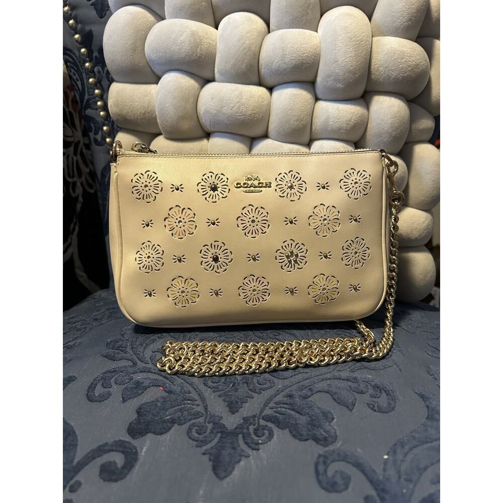 Coach Nolita Wristlet 22 with Cut Out Tea Rose Chalk Ivory